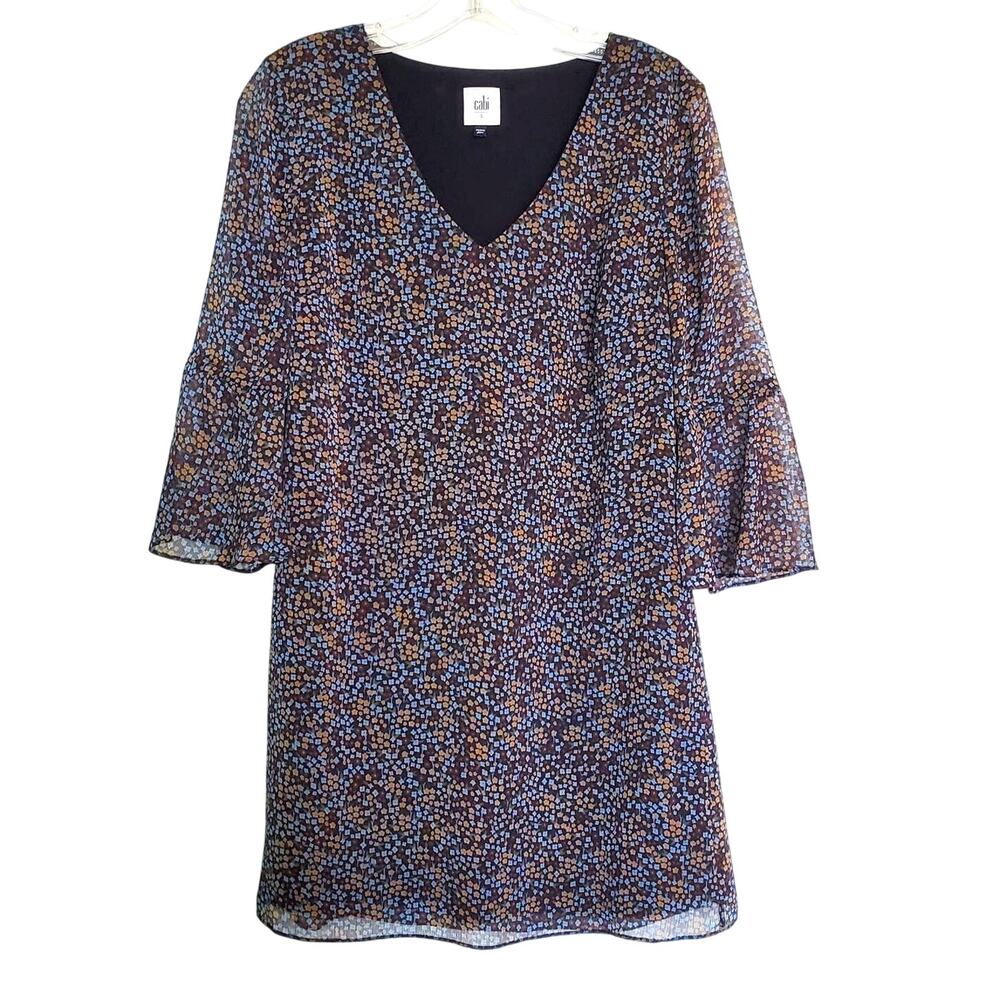 CABI Flare Sleeve Floral Poise Shift Tunic Dress Oversize S Boho Multicolor Chic